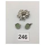 CIRO VTG SILVER-TONE FLOWER BROOCH AND MATCHING