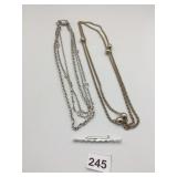 COSTUME JEWELRY NECKLACES (2) AND BAR PIN,
