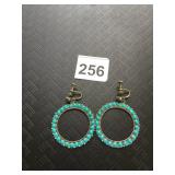 VTG ALPACA SILVER HOOP EARRINGS, TURQUOISE-TONE