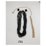 BEADED NECKLACES, MULTI-STRAND BLACK SEED BEADS,
