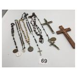GROUP ROSARY BEADS  WOOD CRUCIFIX FIVE AND 1/2