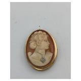 VTG 14K YELLOW GOLD OVAL CAMEO BROOCH PENDANT,