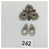 VTG RHINESTONE COSTUME JEWELRY SET, LARGE FLORAL