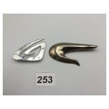 VTG ABSTRACT METAL BROOCHES, SILVER-TONE FINISH,
