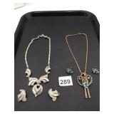 ROGOFF VTG RHINESTONE NECKLACE AND CLIP EARRING