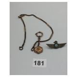 VTG POCKET WATCH CHAIN W/ HORSESHOE LOCKET CHARM,