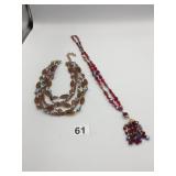 GLASS BEADED NECKLACES  RED WITH BEADED TASSEL