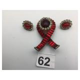 SANDOR STERLING PIN .952 OZT RED GLASS