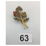 VENDOME FLOWER PIN COLORED RHINESTONES PINK BLUE