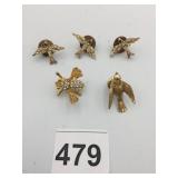 VTG COSTUME JEWELRY PINS, BIRD MOTIFS W/ CLEAR