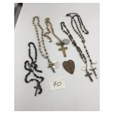 ROSARY BEADS   METAL HEART MARKED ROSARY MEDAL