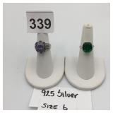 STERLING SILVER RINGS, PURPLE STONE FLOWER
