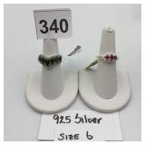 925 SILVER RINGS W/ GREEN OVAL STONES AND PINK