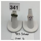 925 SILVER RINGS W/ GREEN OVAL STONES AND LARGE