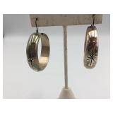 STERLING SILVER HOOP EARRINGS, ETCHED STARBURST