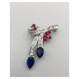 STERLING SILVER BOW BROOCH, BAGUETTE CLEAR