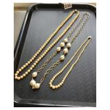 VTG FAUX PEARL NECKLACES, INCL LONG STRAND, CHAIN