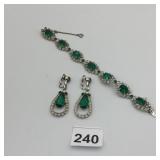 KRAMER OF N.Y. RHINESTONE JEWELRY SET, GREEN