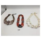 VTG BEADED NECKLACES, MULTI-STRAND, FAUX PEARL,