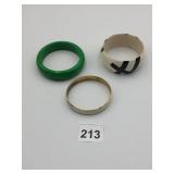 VTG BANGLE BRACELETS, INCLUDES GREEN RESIN, BLACK