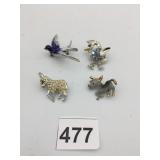 ASSORTED COSTUME JEWELRY BROOCHES, ANIMAL THEMES,