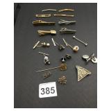 ASSORTED VTG TIE BARS, TIE TACKS, AND LAPEL PINS,