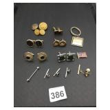 ASSORTED VTG CUFFLINKS, TIE TACKS, AND BUTTONS,