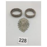 VTG RHINESTONE JEWELRY SET, INCLUDES LARGE FRINGE