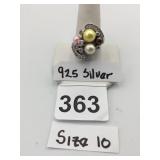 925 SILVER FASHION RING, MULTICOLOR PEARL
