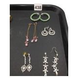 ASSORTED COSTUME EARRINGS, INCL GREEN CRYSTAL