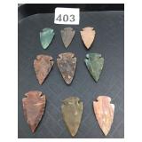 ASSORTED STONE ARROWHEADS, VARIOUS MINERALS AND