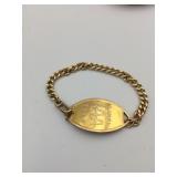 MEDIC ALERT BRACELET, 10K GOLD FILLED OVAL TAG,