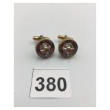 VTG ROULETTE WHEEL CUFFLINKS, GOLD-TONE METAL,