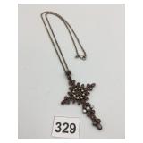 NB INDIA STERLING SILVER CROSS PENDANT, GARNET