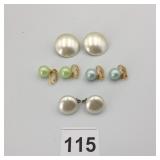 EARRINGS WHITE BUTTON MARVELLA DOUBLE GREEN PEARL