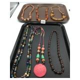 ASSORTED BEADED NECKLACES, WOODEN BEADS, GLASS