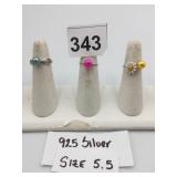 925 SILVER RINGS W/ BLUE, PINK, AND YELLOW