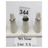 925 SILVER RINGS W/ PEARLS AND CLEAR STONES, SIZE