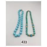 BEADED NECKLACES, BLUE AND TURQUOISE-TONE,