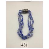 BLUE AGATE BEAD NECKLACE, 3-STRAND, MAGNETIC