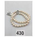 CULTIVATED PEARL BRACELET, 2-ROW, STERLING SILVER