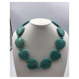 TURQUOISE BEADED NECKLACE, HEART-SHAPED STONES,