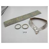 RHINESTONE CHOKER COLLAR W/ VELCRO CLOSURE, TWO