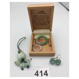 NEPHRITE JADE JEWELRY SET W/ WOODEN BOX, INCLUDES