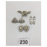 KRAMER RHINESTONE BROOCH, PR OF FAN EARRINGS, PR