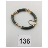 VTG JADE TUBE BRACELET, GOLD-TONE METAL LINKS,