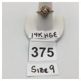 14K HGE COSTUME RING, CLEAR STONE CLUSTER DESIGN.