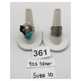 925 SILVER NATIVE AMERICAN STYLE RINGS, ONE W/