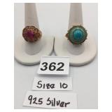 925 SILVER RINGS, ONE W/ OVAL PINK STONE AND