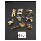 ASSORTED VTG COSTUME JEWELRY BROOCHES, INCLUDES